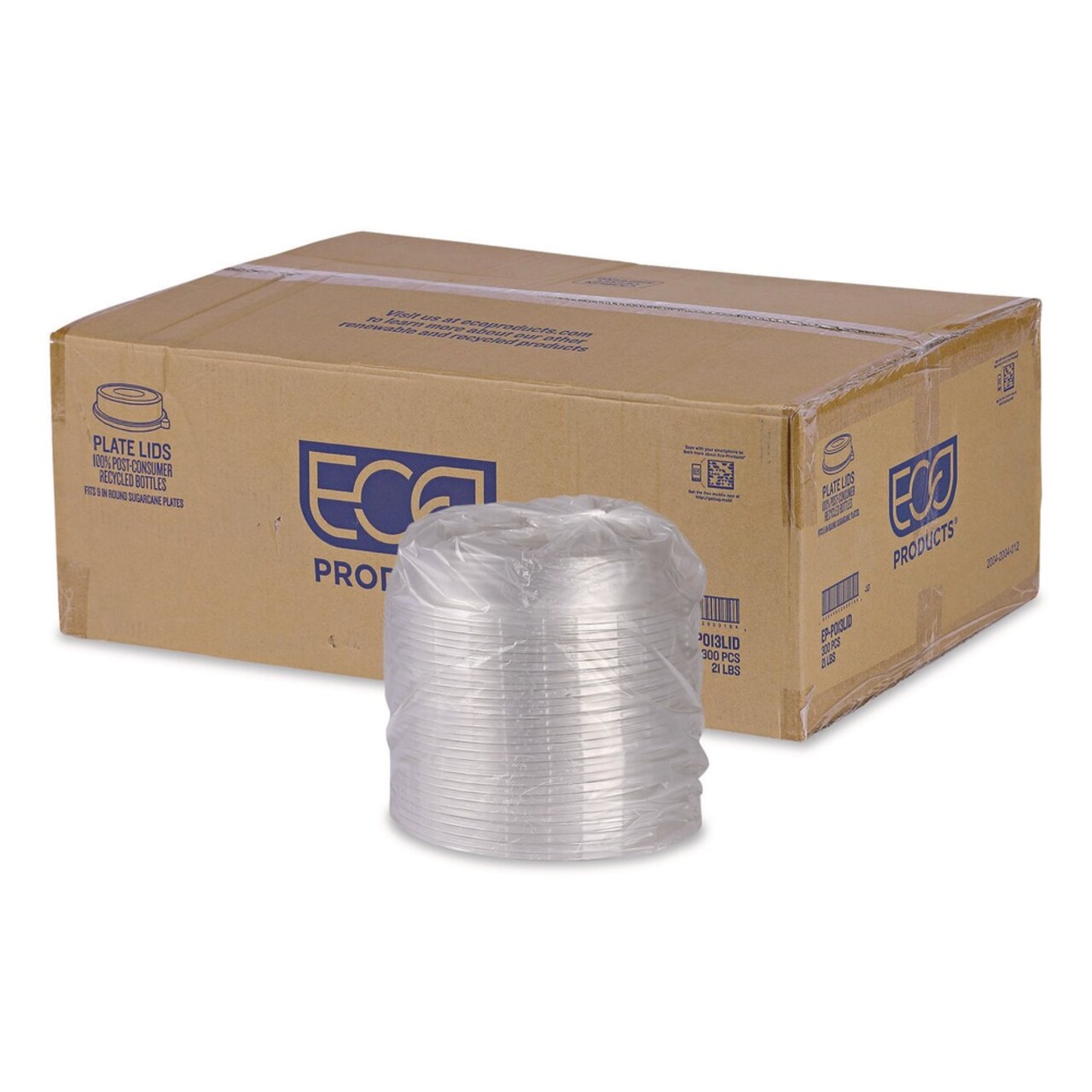 Eco-Products 9 in. x 1.5 in. 100 Percent Recycled Content Round Plastic Plate Lids - Clear (300/Carton)